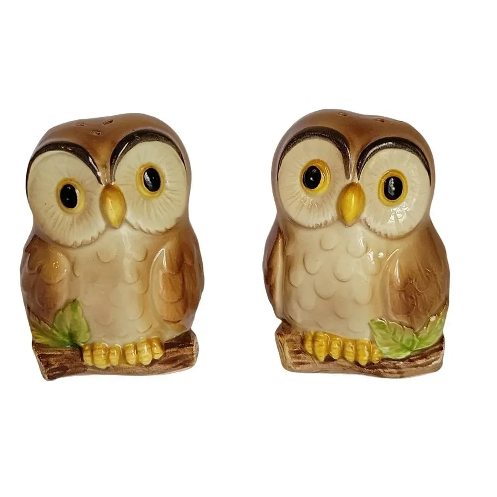 Vintage Otagiri Owl Salt Pepper Shakers 1981 Autumn Retro 1980s Forest Kitsch